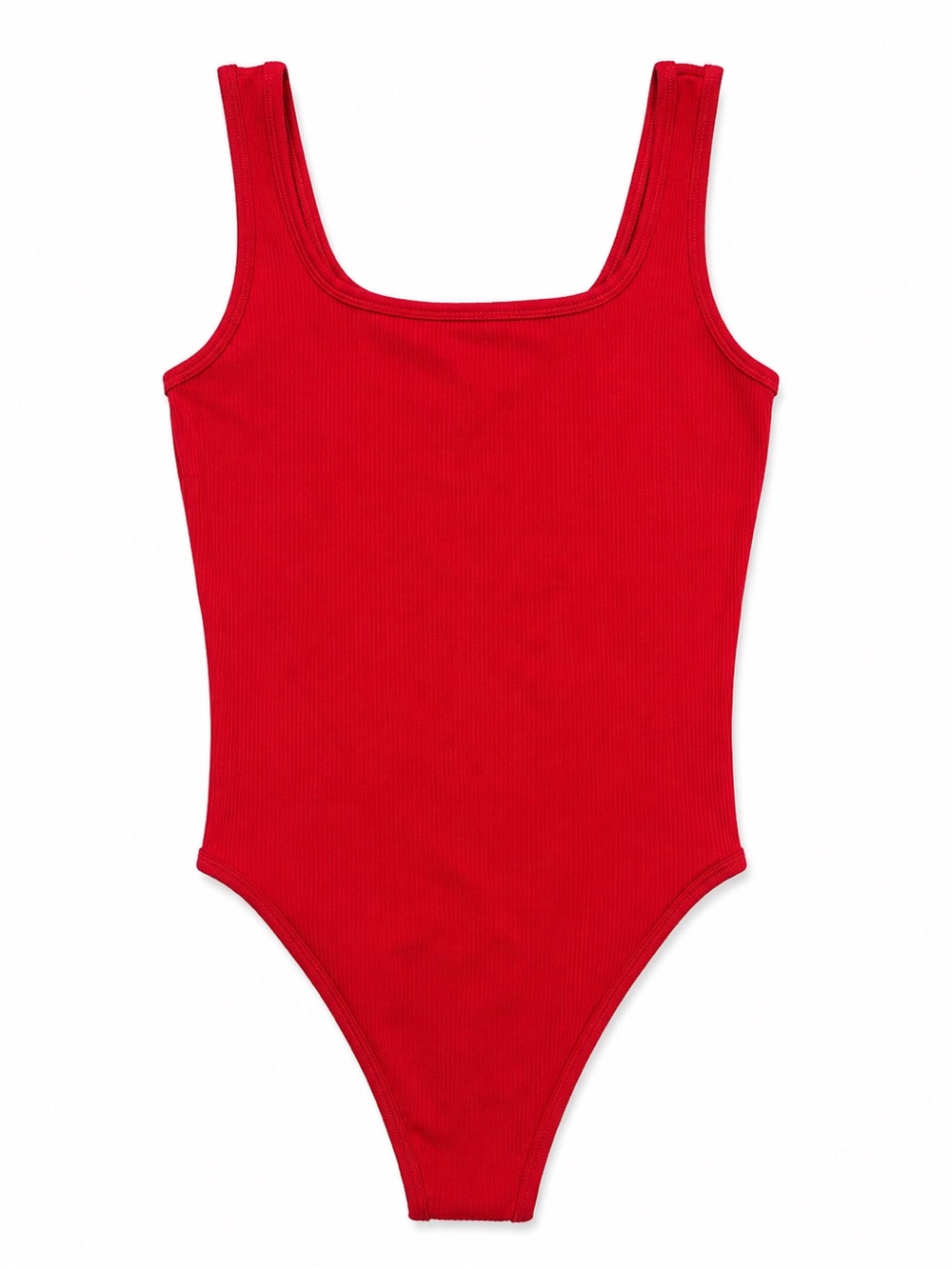 Red Ribbed Scoop Neck Bodysuit OQQ
